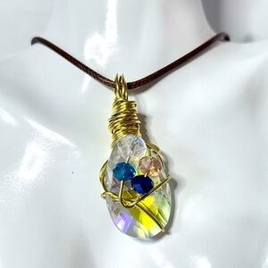 Collage pendant glass prism Handmade Crystal  Necklace with faceted Wire-Wrapped